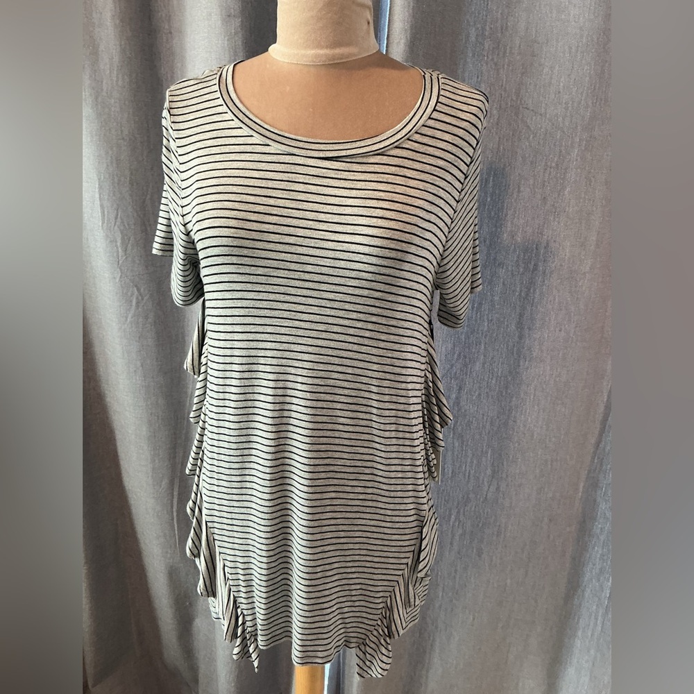 NWT Grey with Black Stripes Ruffled Top